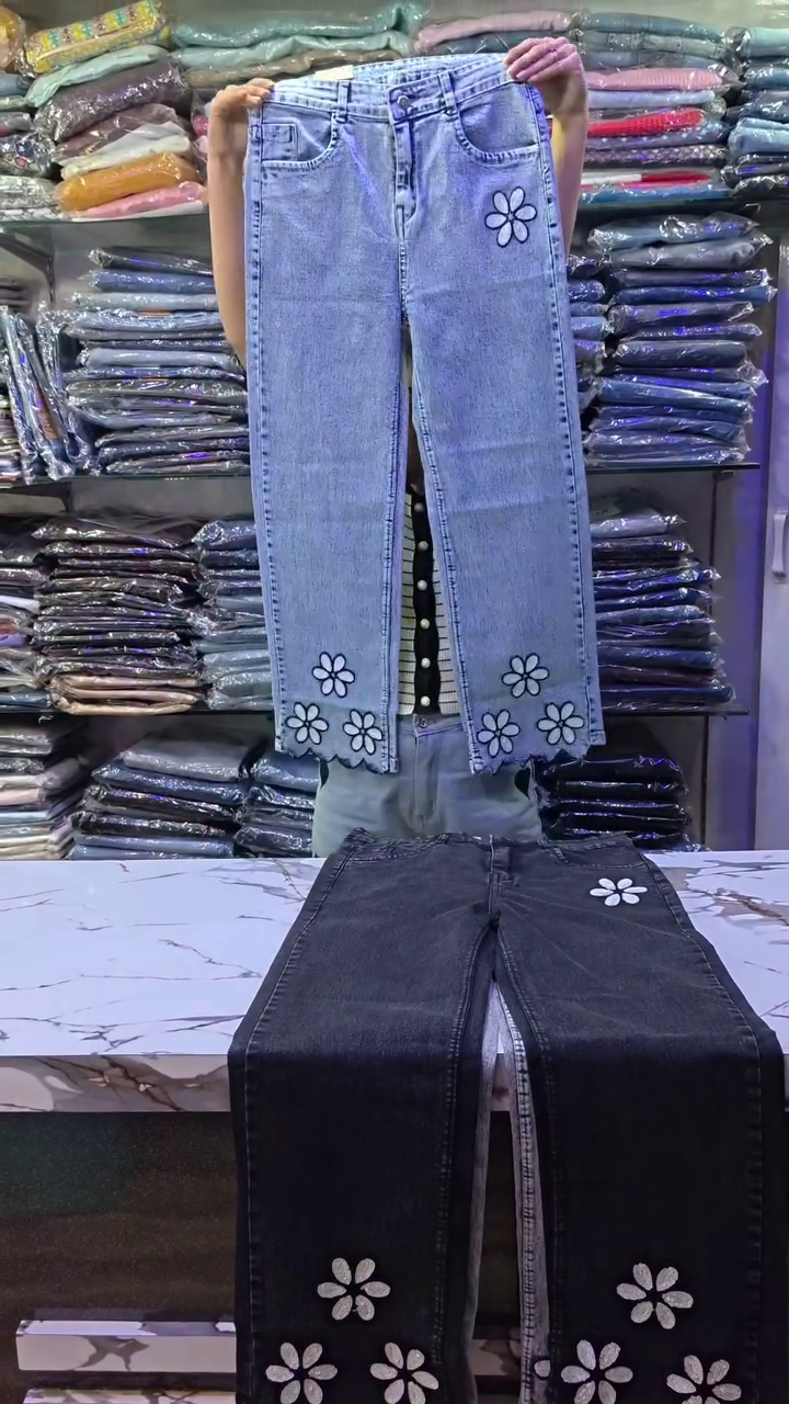 Floral Embroidered Denim Jeans