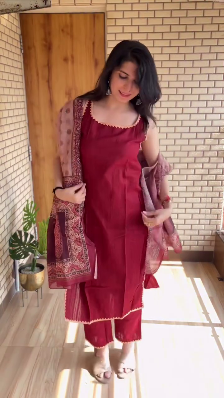 Maroon Ethnic Suit with Dupatta