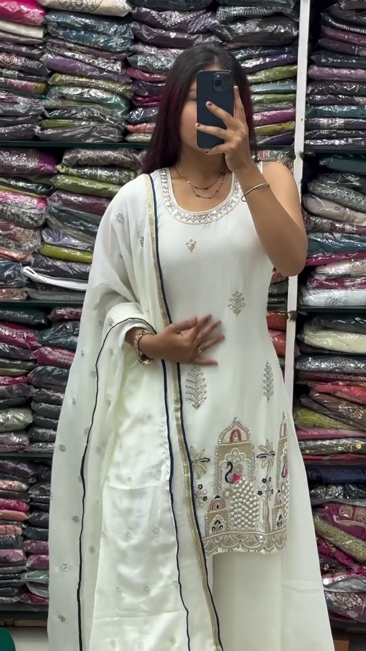 Ivory Embroidered Anarkali Set