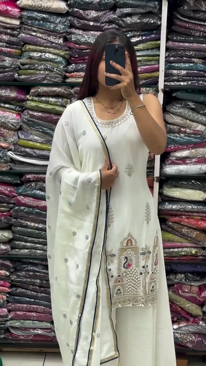 Ivory Embroidered Anarkali Set