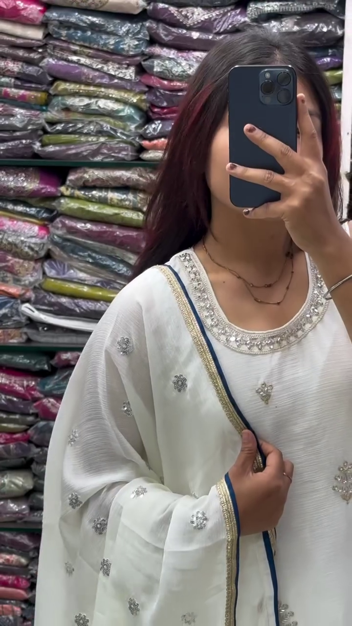 Ivory Embroidered Anarkali Set