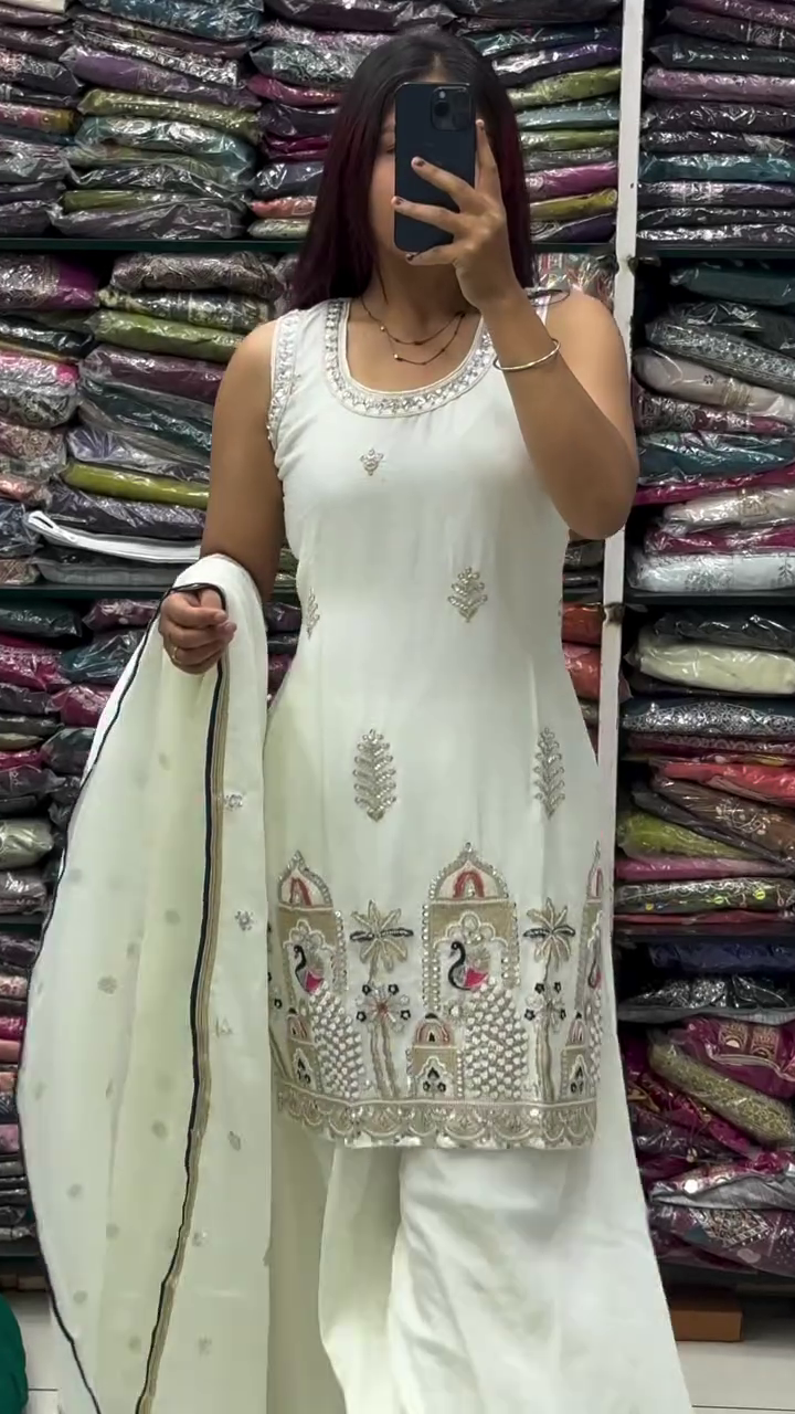 Ivory Embroidered Anarkali Set