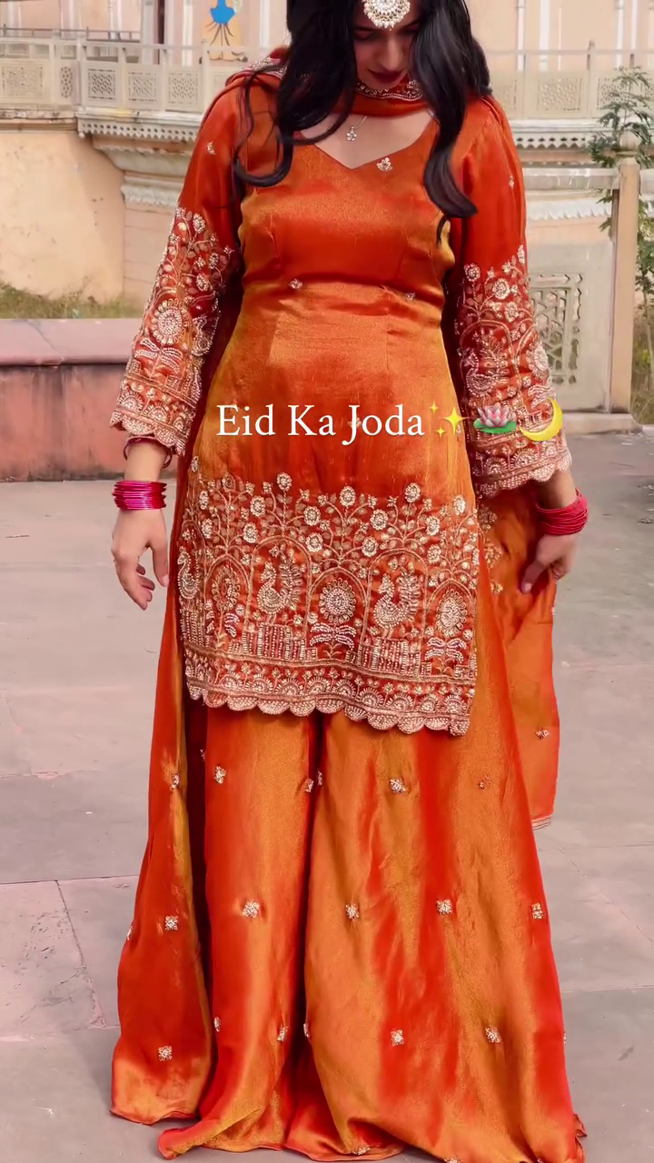 Orange Embroidered Eid Suit
