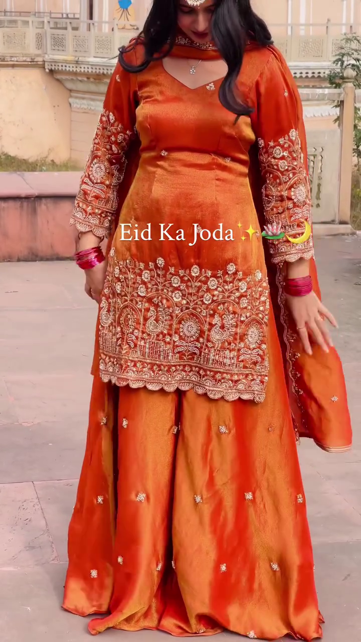 Orange Embroidered Eid Suit
