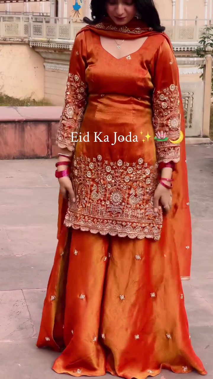 Orange Embroidered Eid Suit