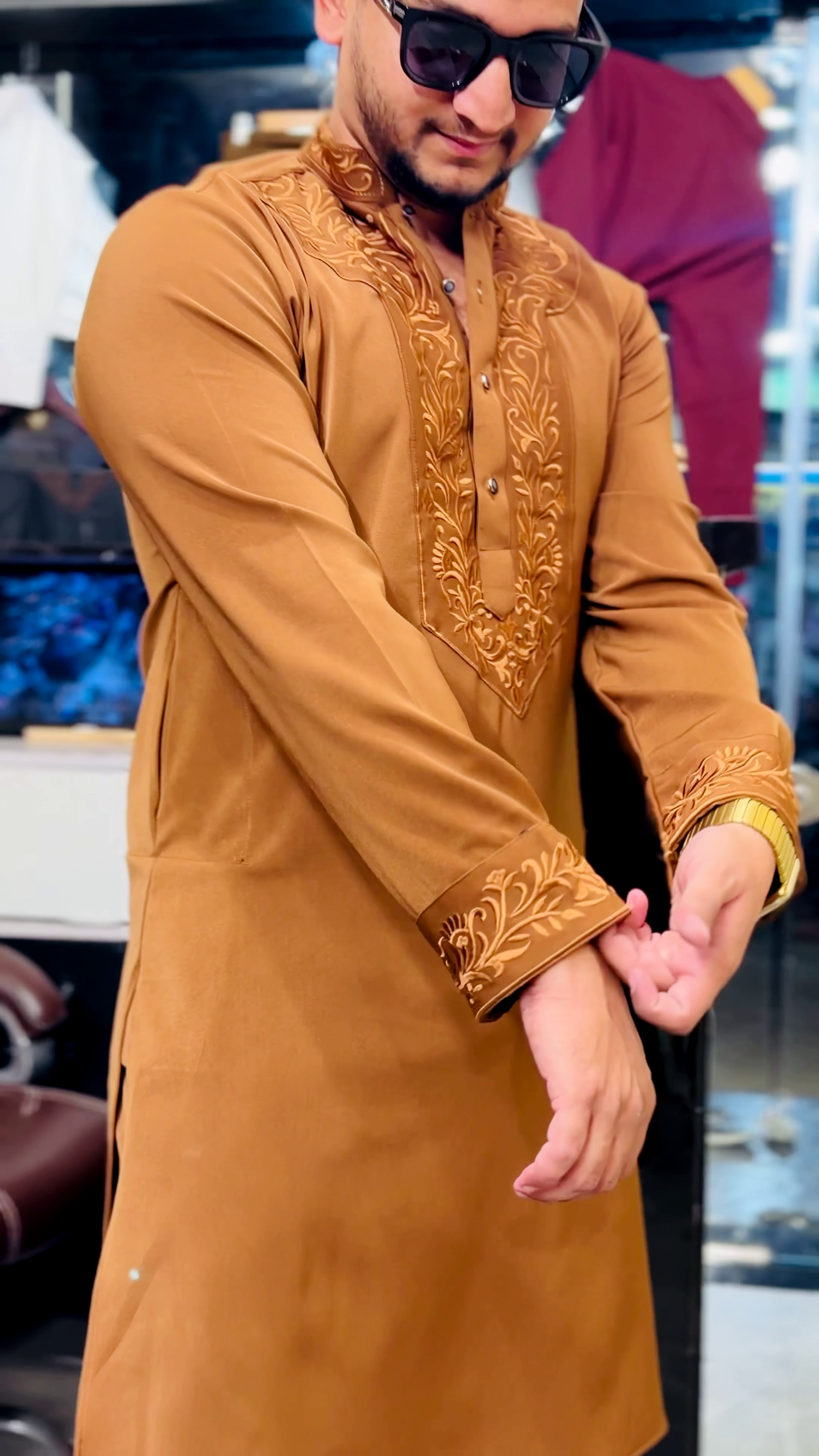 Mustard Embroidered Men’s Kurta