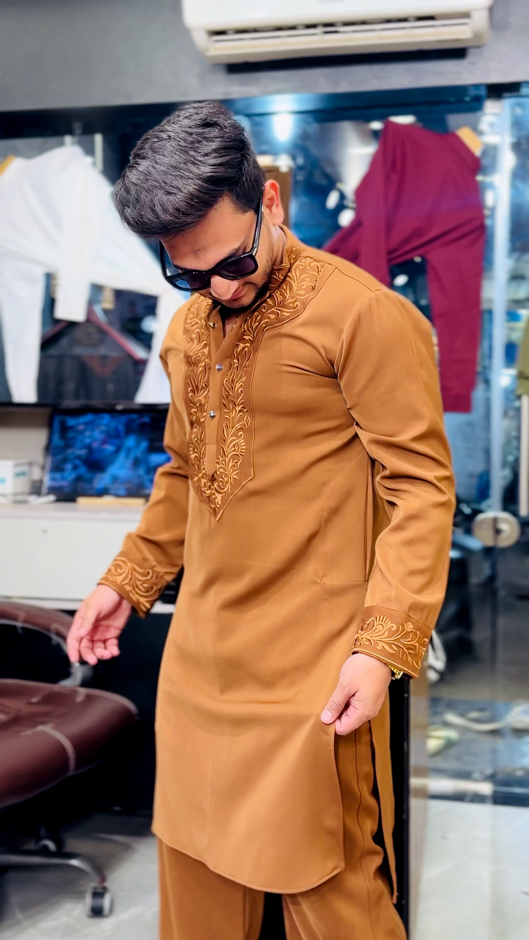 Mustard Embroidered Men’s Kurta