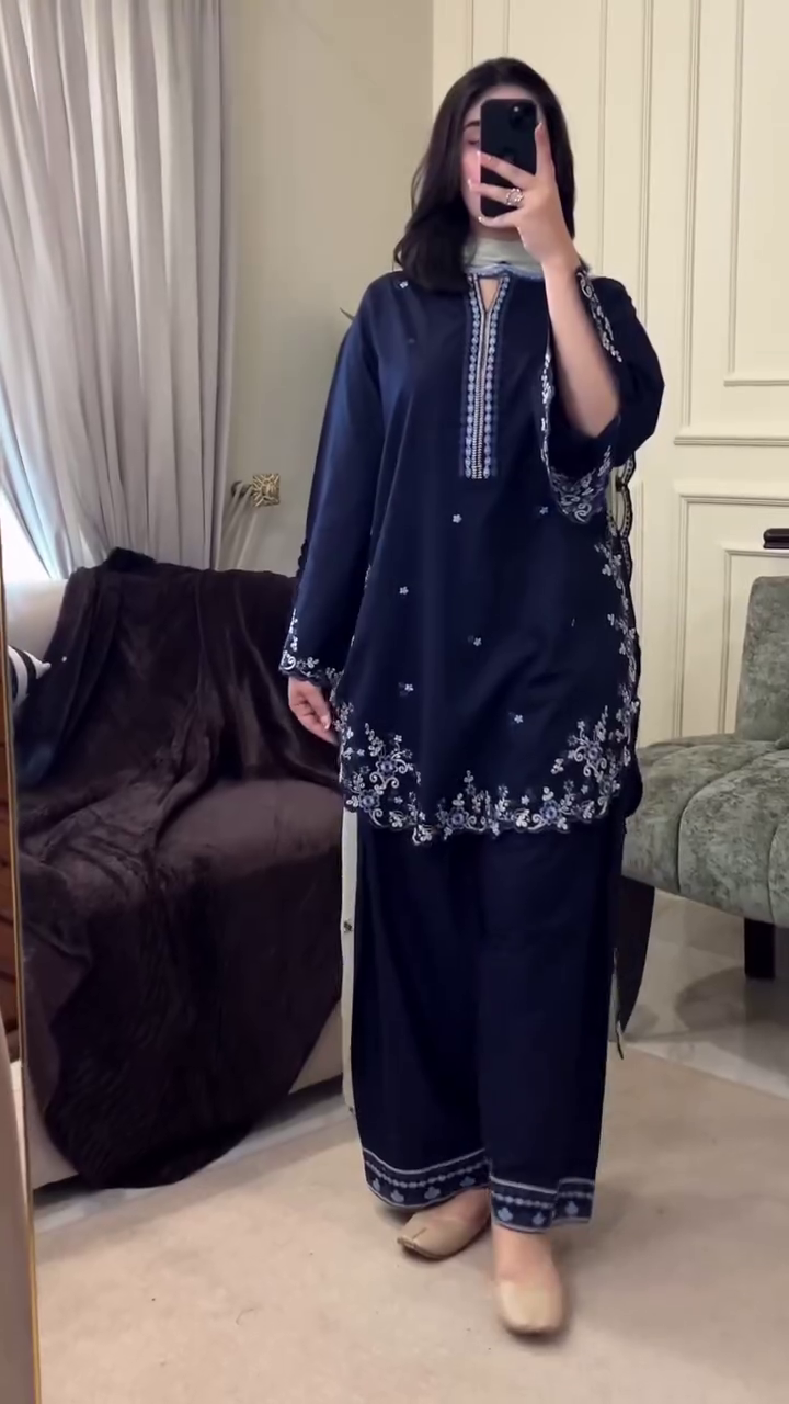 Midnight Blue Embroidered Suit Set