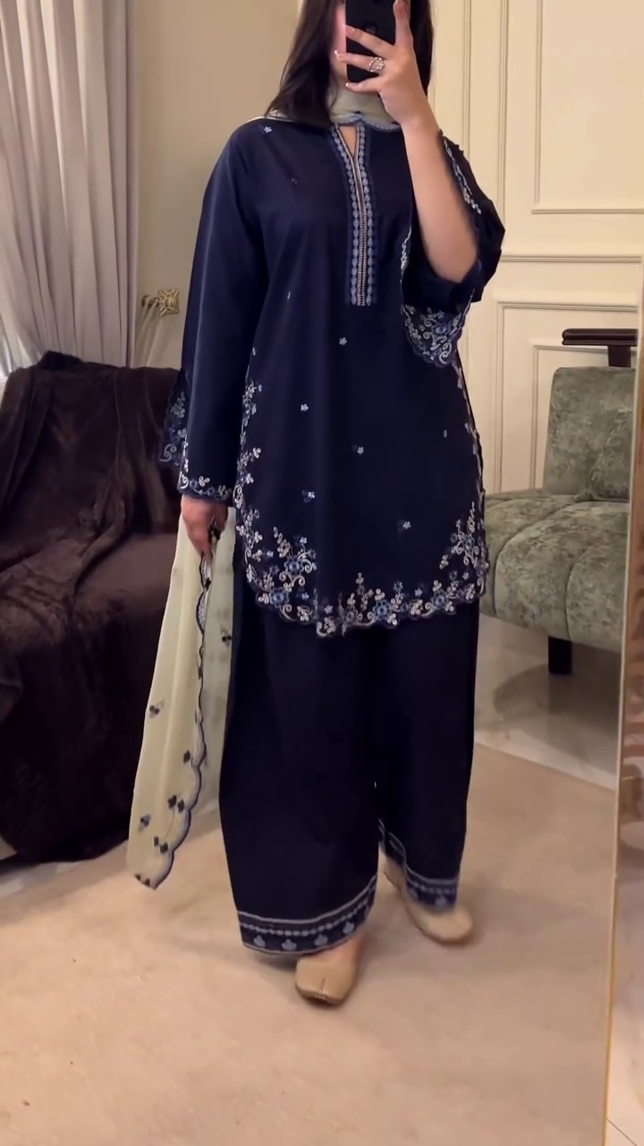 Midnight Blue Embroidered Suit Set