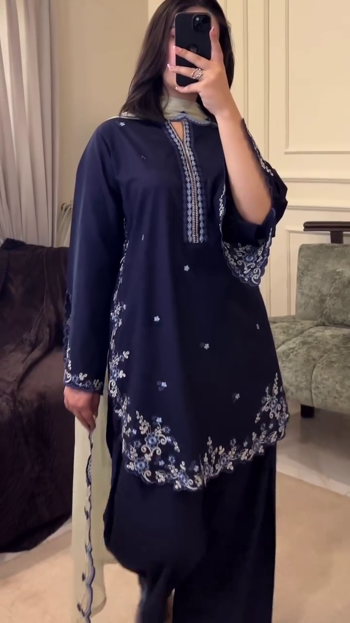 Midnight Blue Embroidered Suit Set