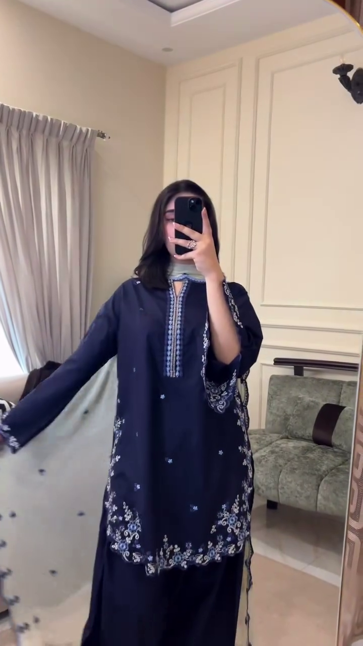 Midnight Blue Embroidered Suit Set