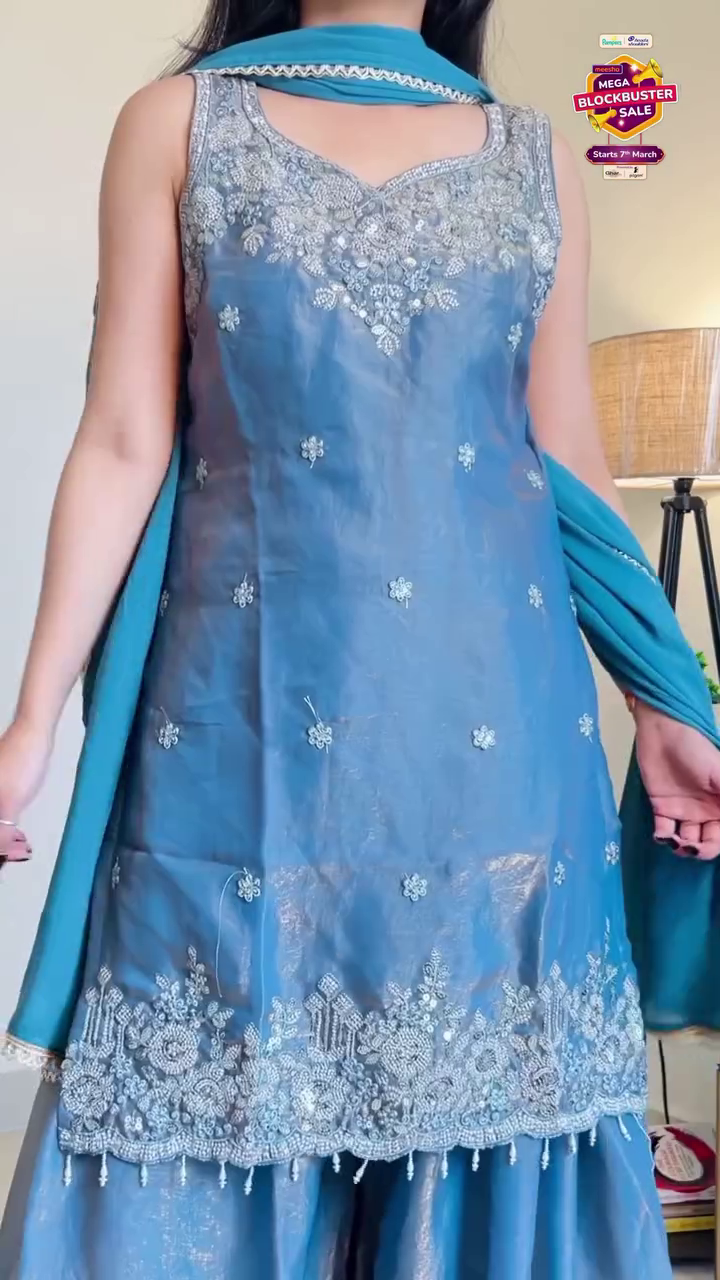 Sky Blue Embroidered Sharara Suit