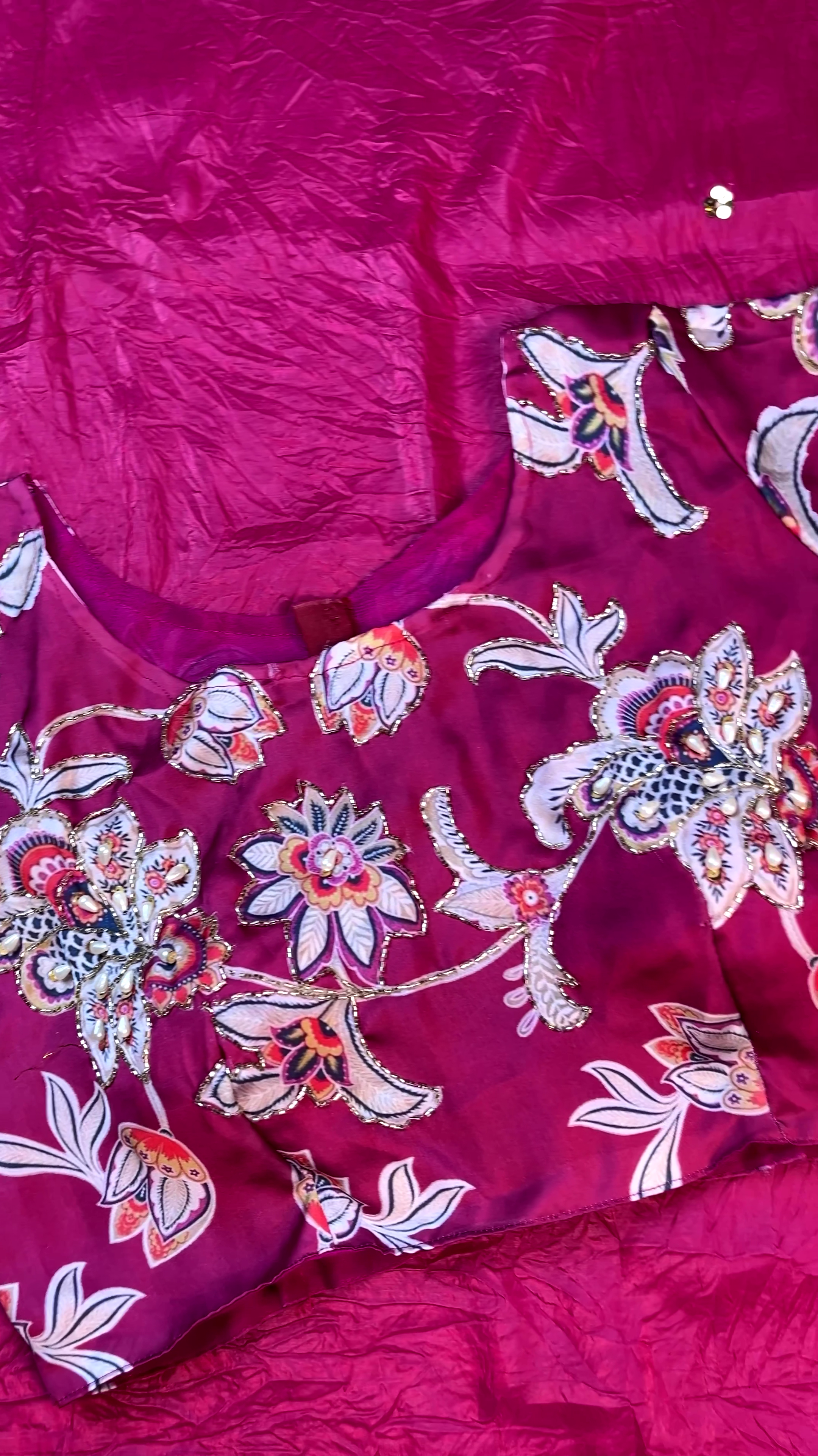 Fuchsia Pink Embroidered Saree