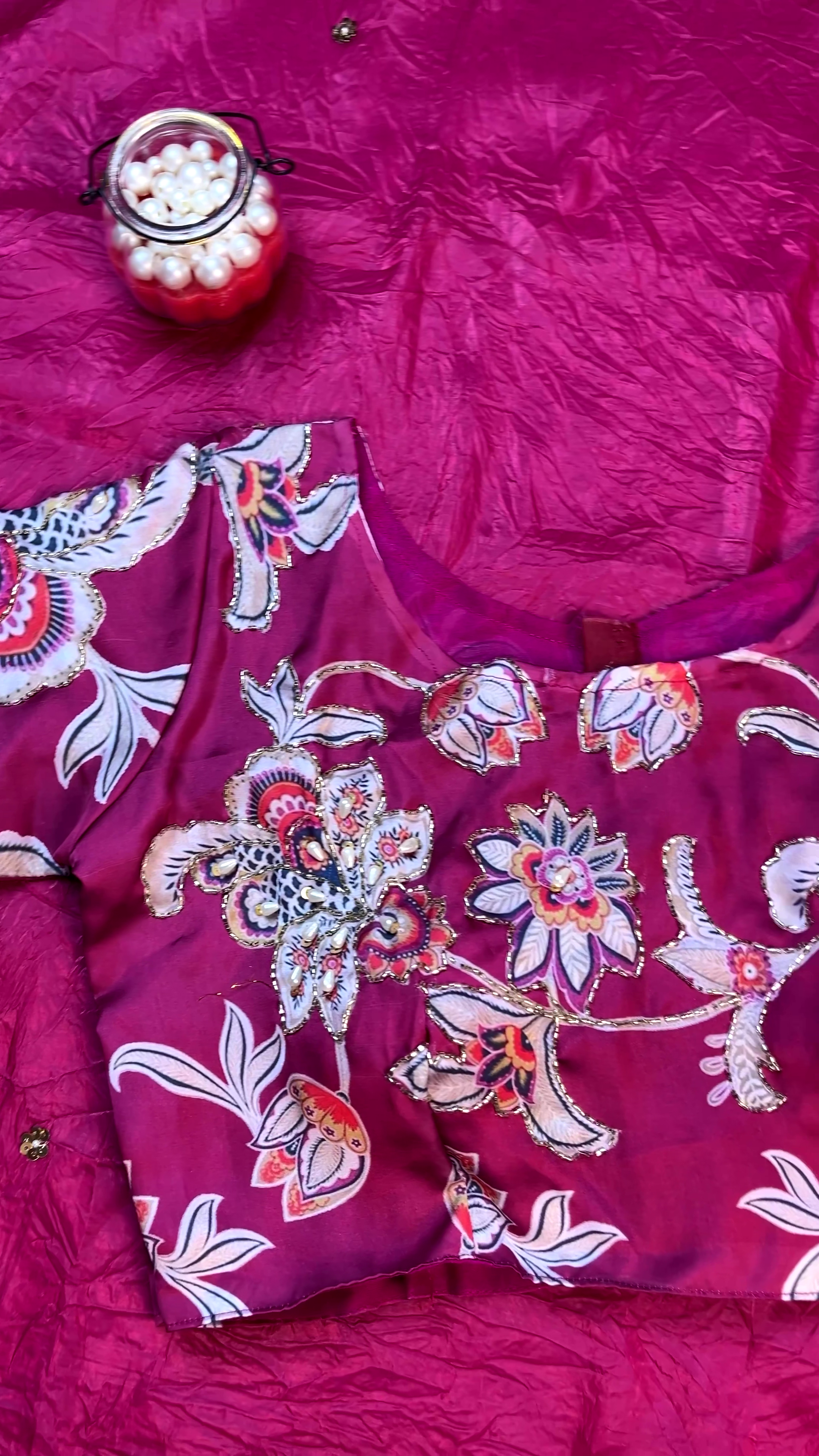 Fuchsia Pink Embroidered Saree
