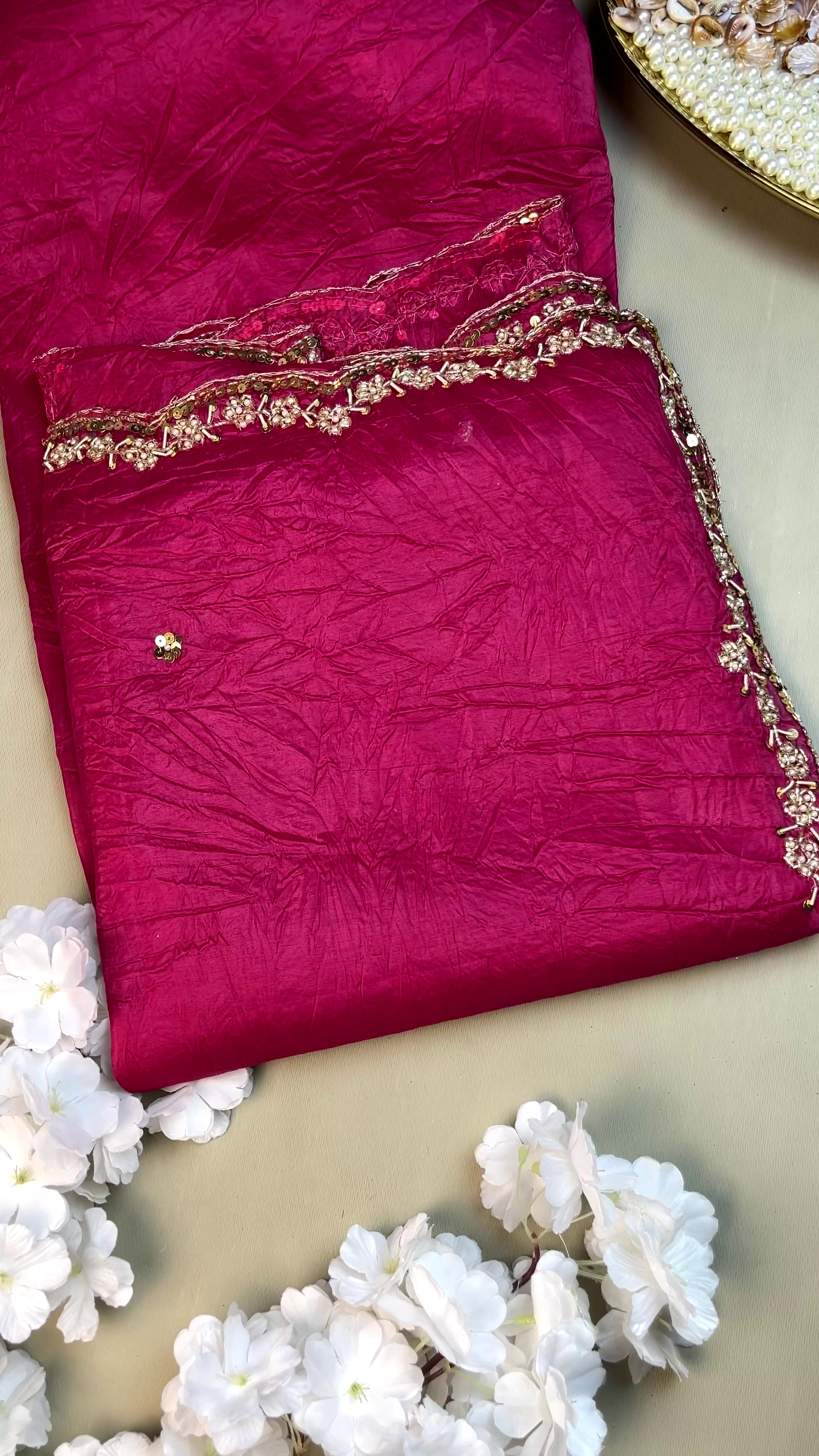 Fuchsia Pink Embroidered Saree