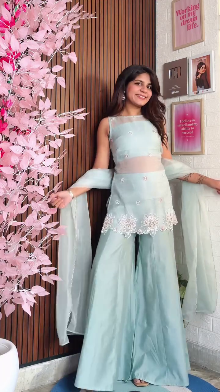 Mint Green Designer Palazzo Set