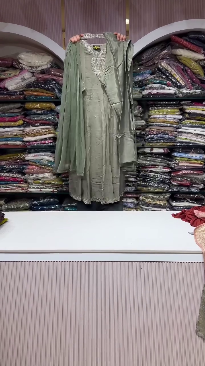 Sage Green Embroidered Anarkali Dress