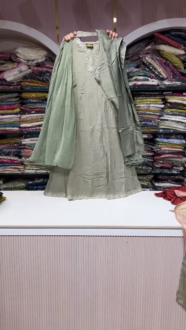 Sage Green Embroidered Anarkali Dress