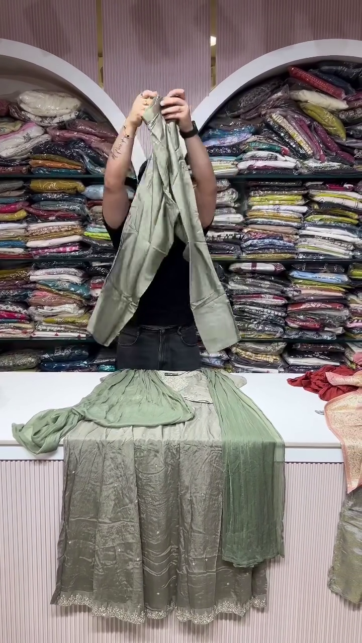 Sage Green Embroidered Anarkali Dress