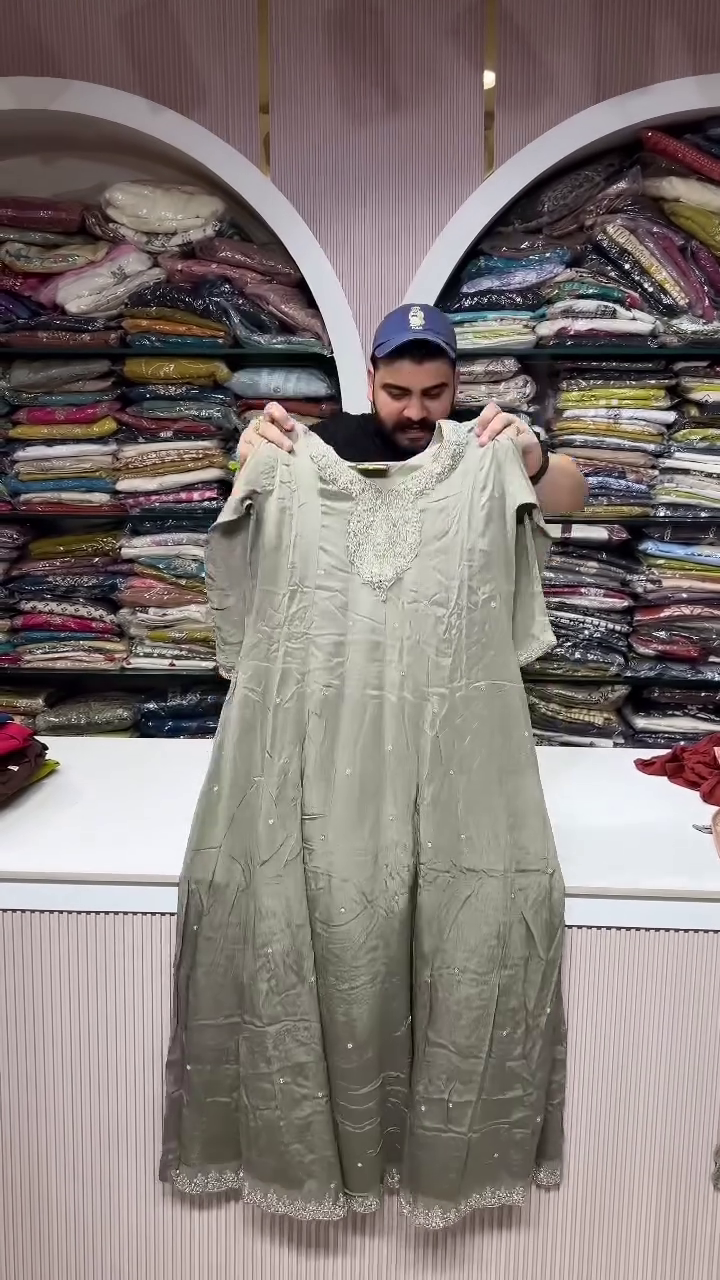 Sage Green Embroidered Anarkali Dress