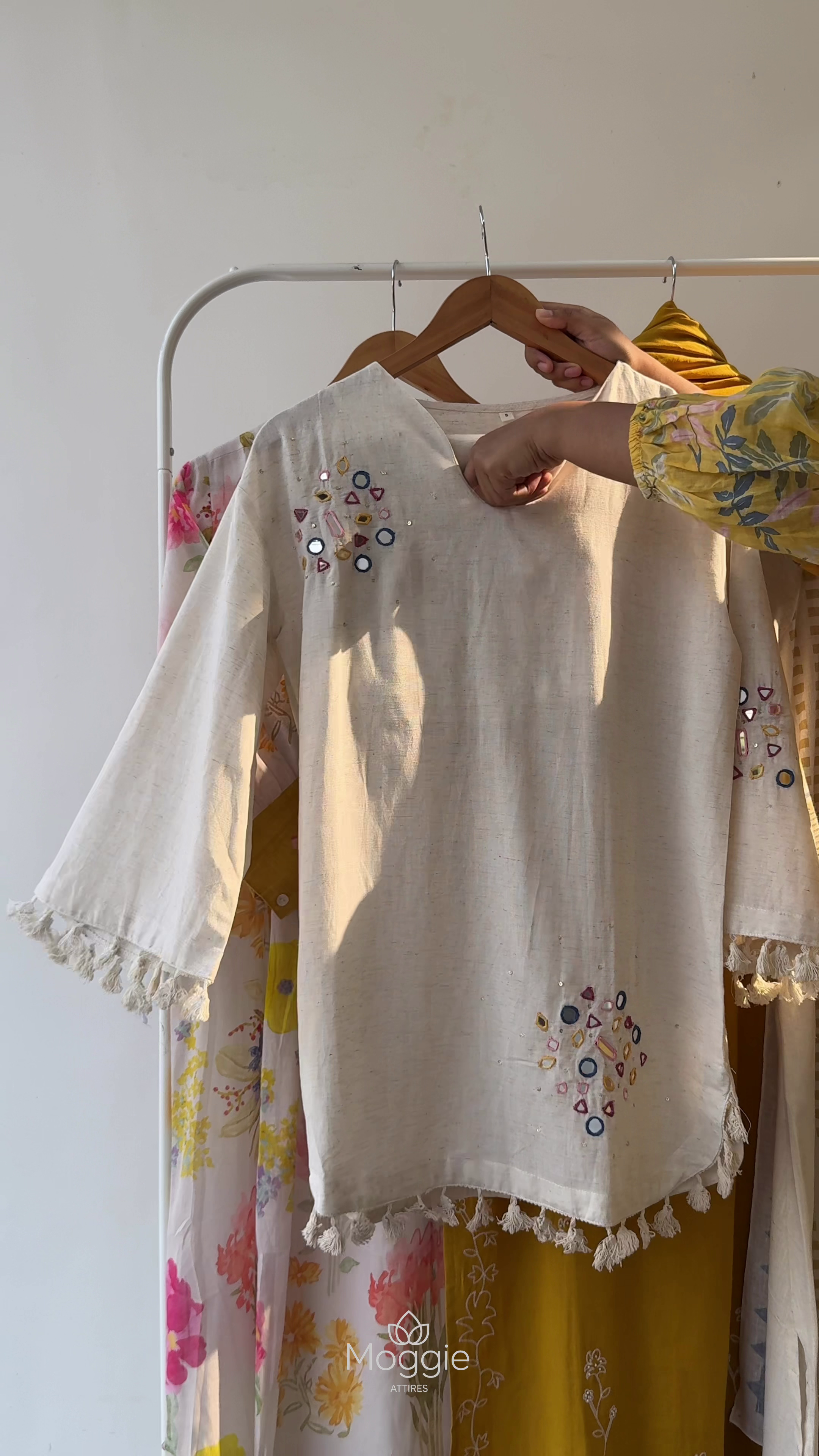 Minimal Mirror Work Cotton Kurti