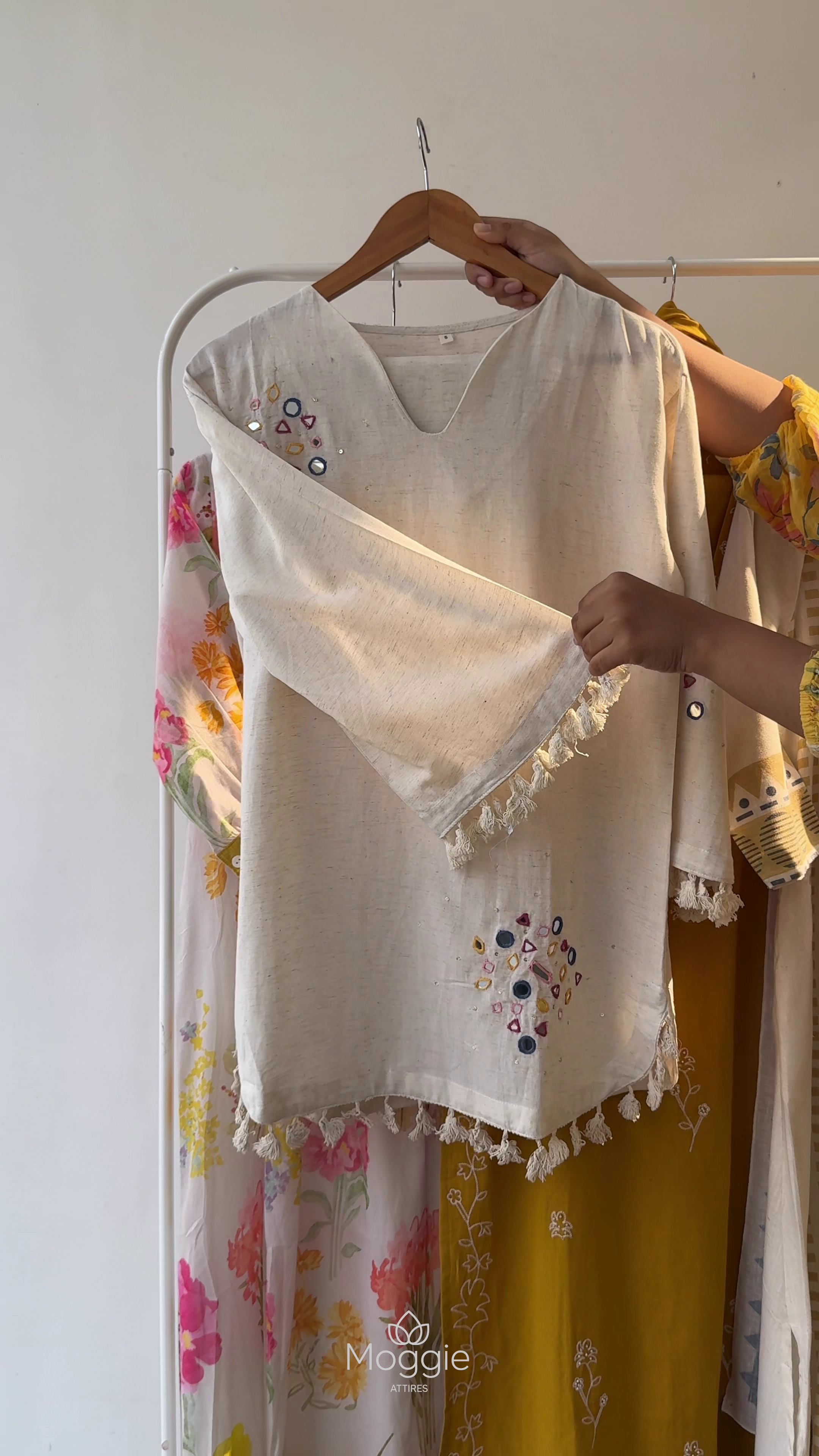 Minimal Mirror Work Cotton Kurti