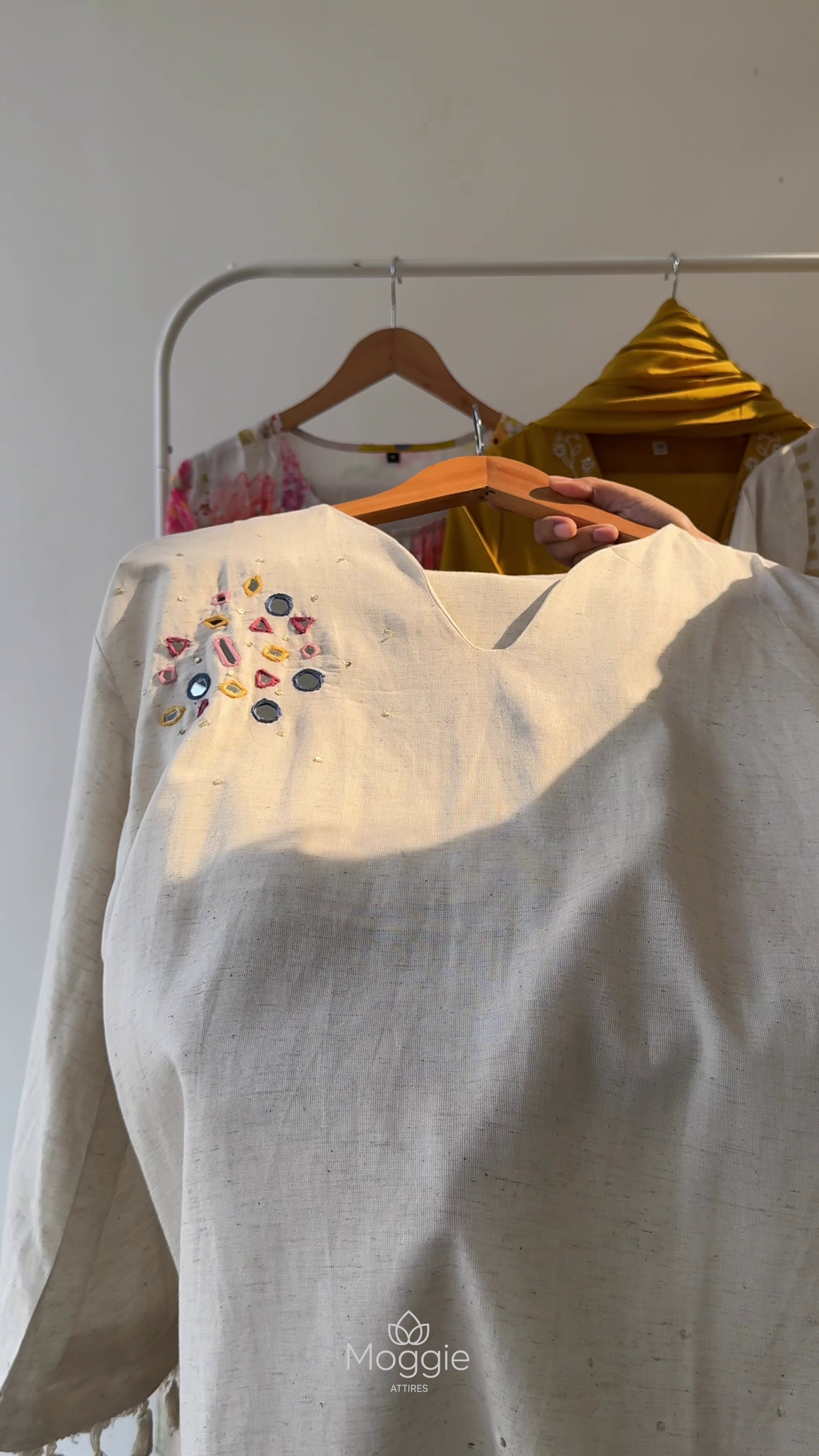 Minimal Mirror Work Cotton Kurti