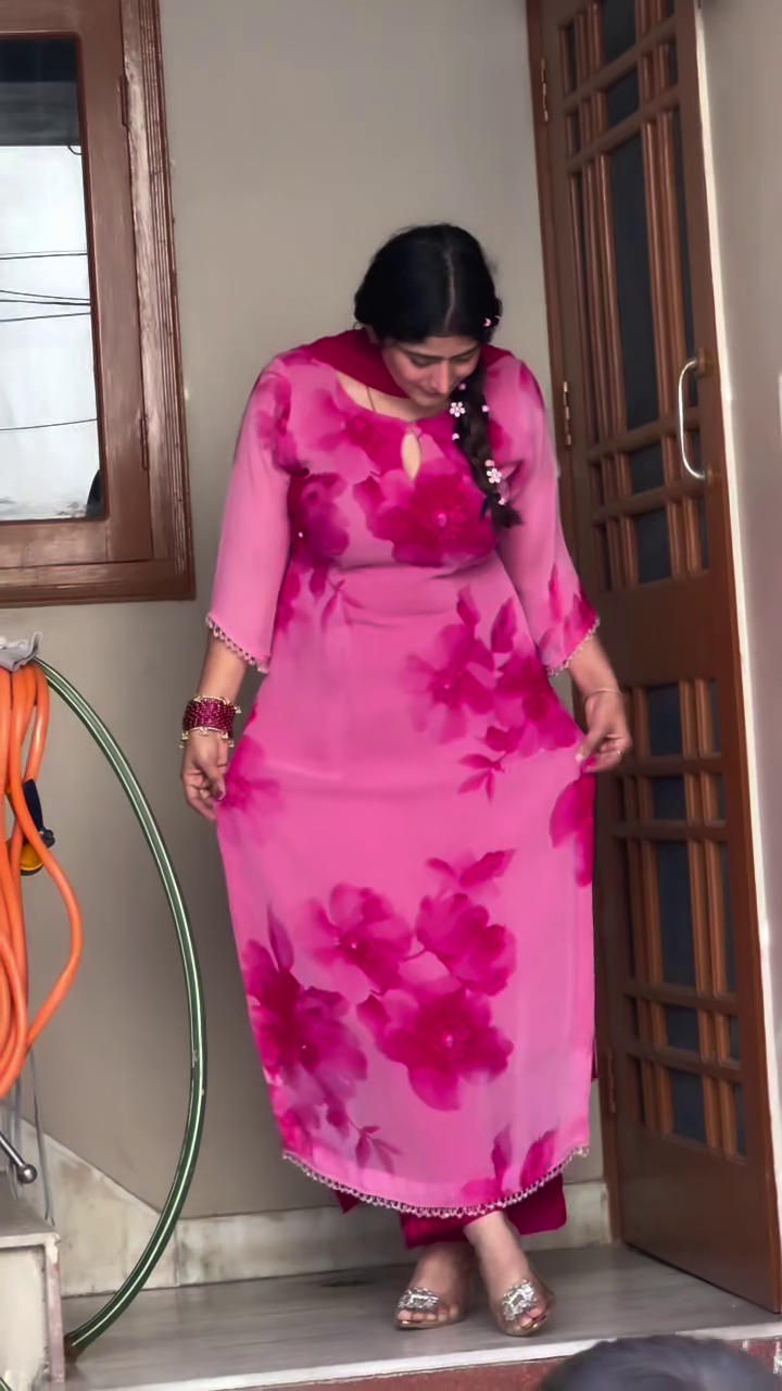 Pink Floral Printed Kurta Set