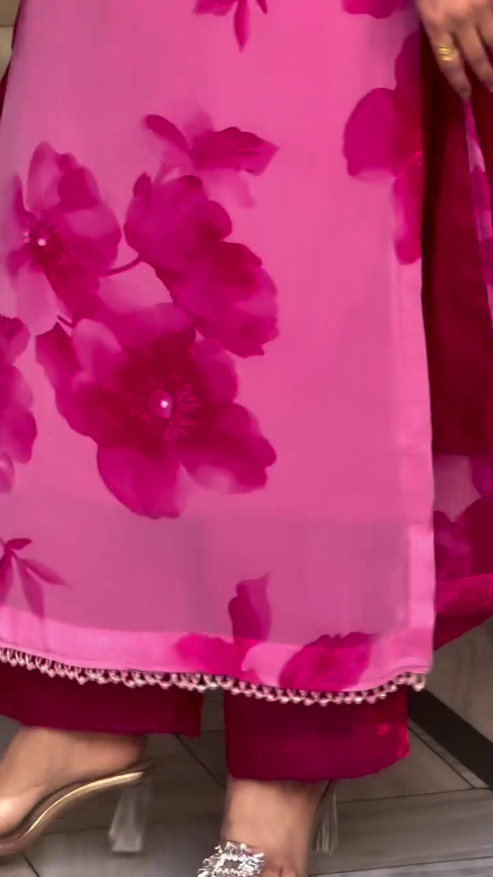 Pink Floral Printed Kurta Set