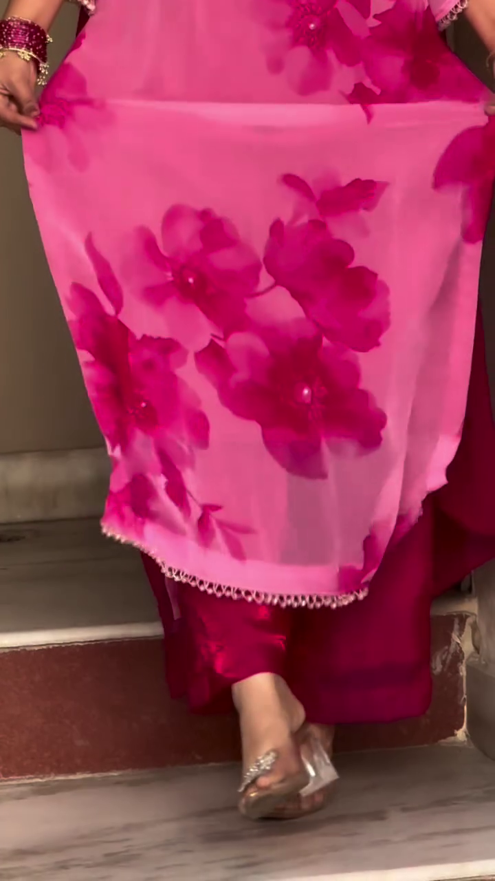 Pink Floral Printed Kurta Set