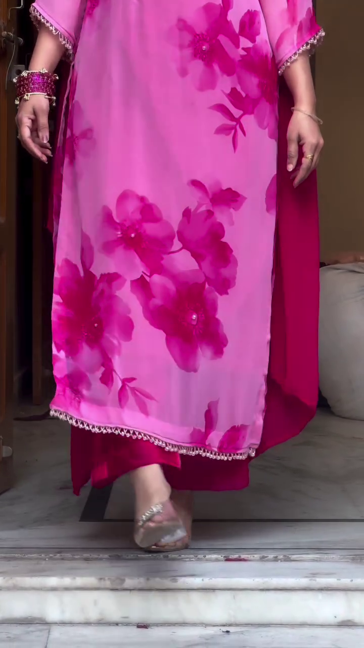 Pink Floral Printed Kurta Set