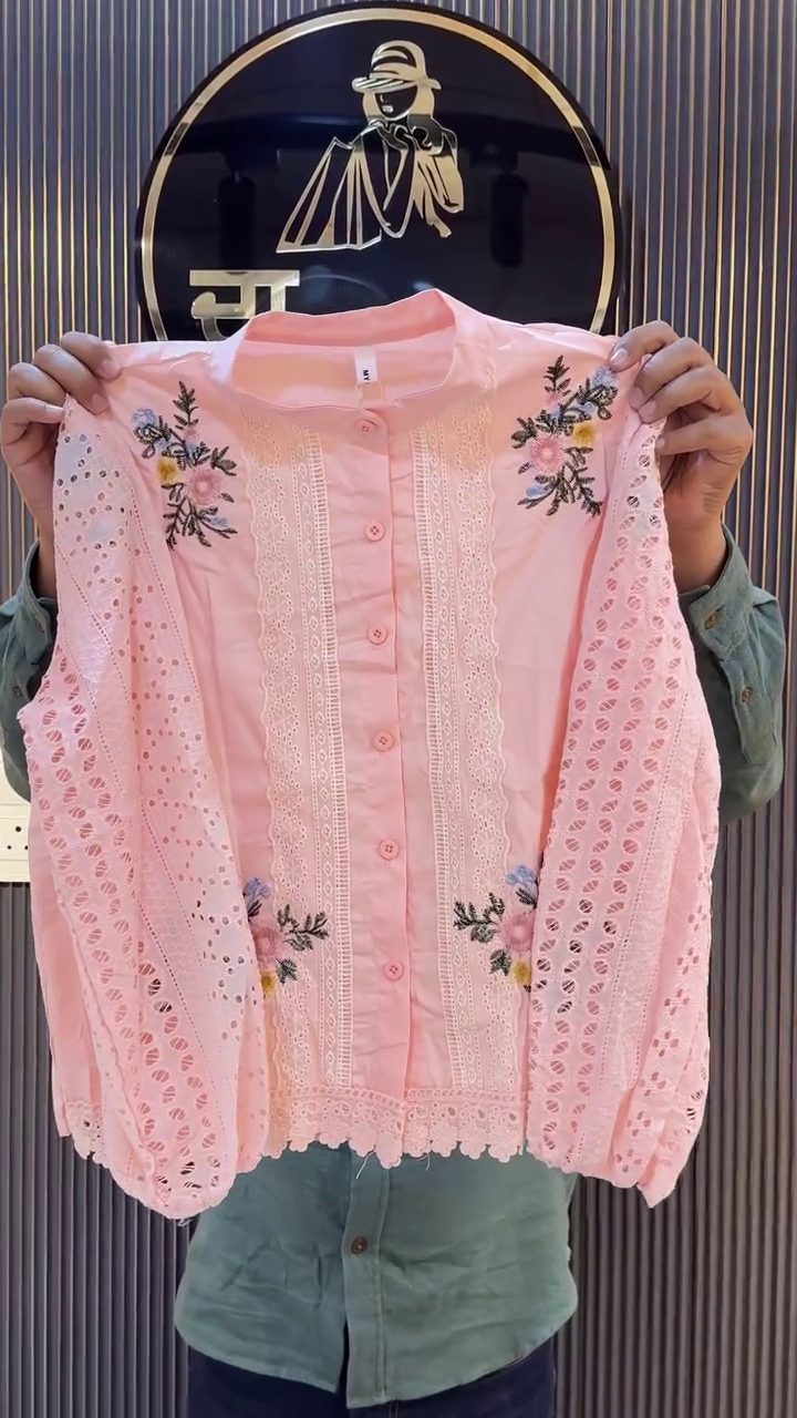 Elegant Ivory Floral Embroidered Shirt