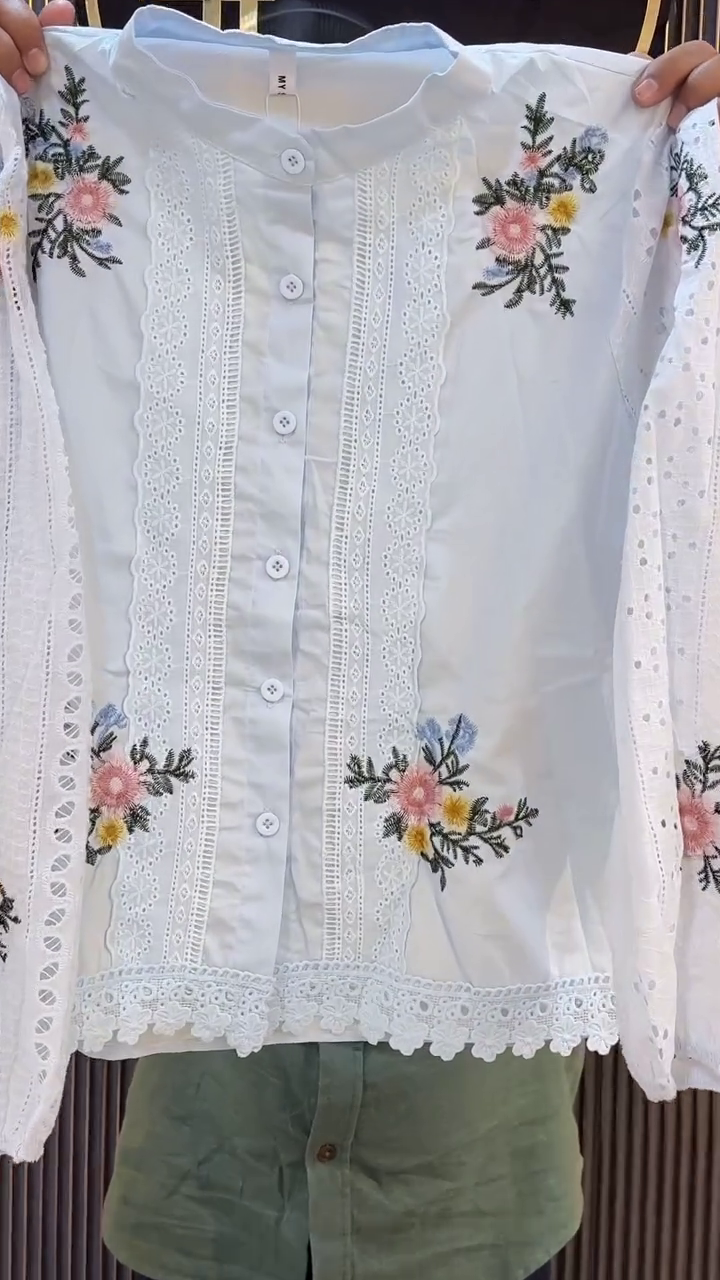 Elegant Ivory Floral Embroidered Shirt