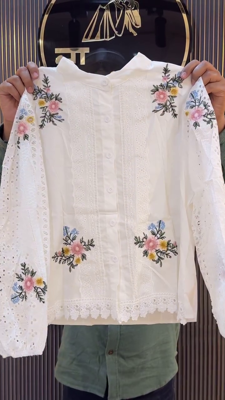 Elegant Ivory Floral Embroidered Shirt