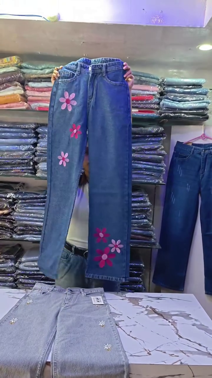 Daisy Bloom Light Blue Wide-Leg Denim Jeans