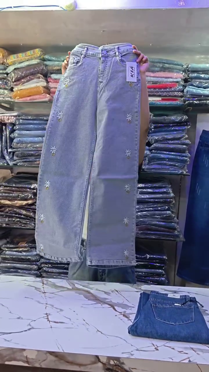 Daisy Bloom Light Blue Wide-Leg Denim Jeans