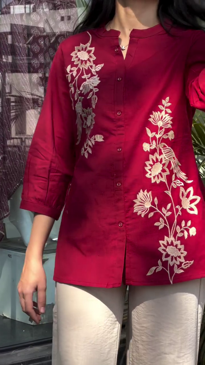 Ruby Red Embroidered Kurti