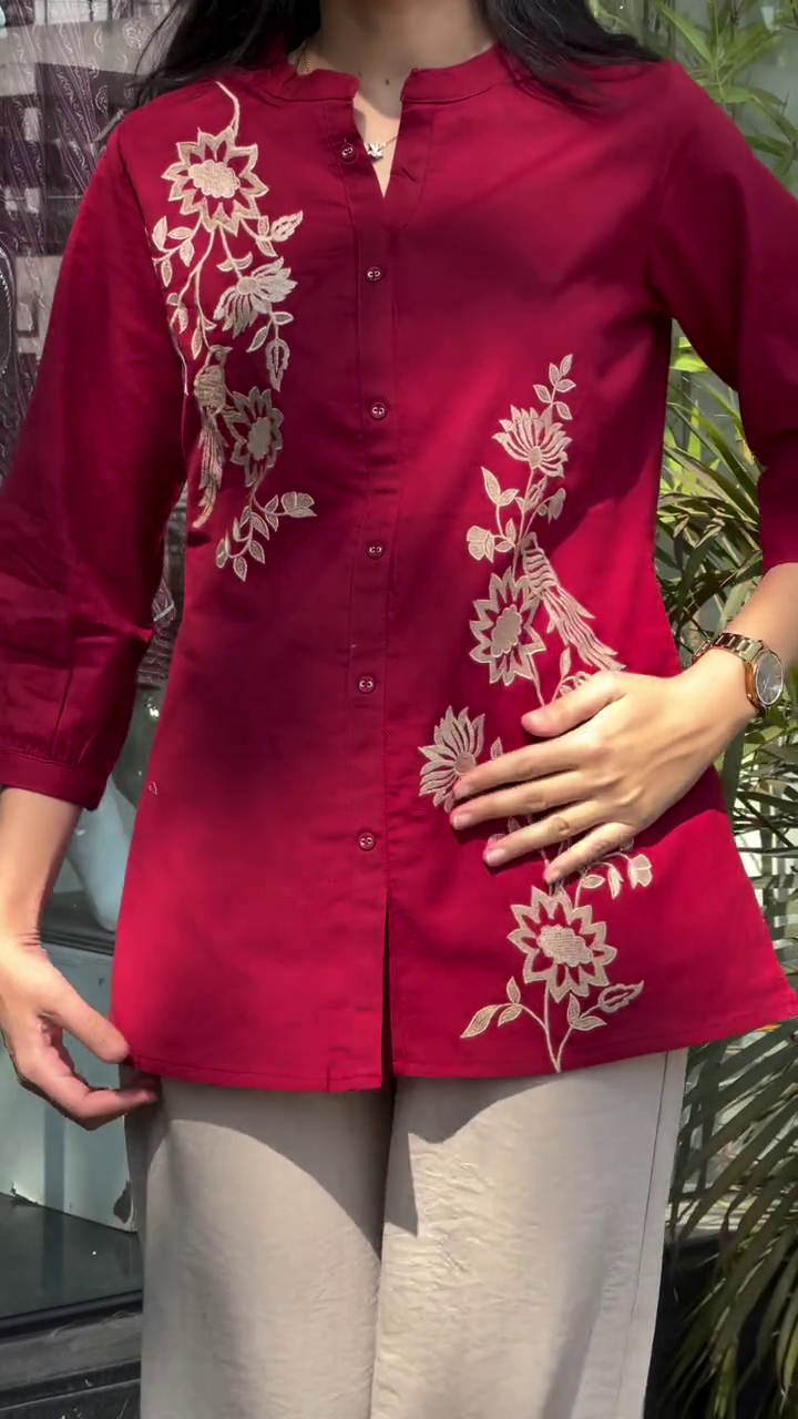 Ruby Red Embroidered Kurti