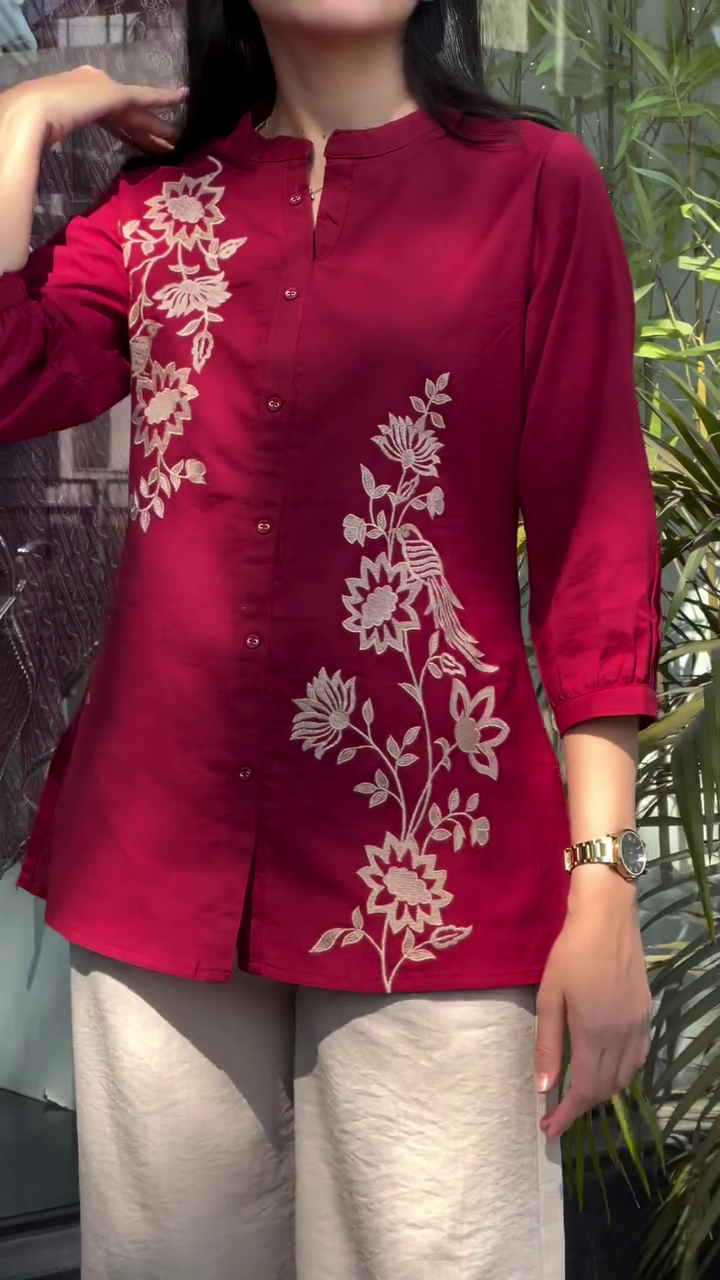 Ruby Red Embroidered Kurti