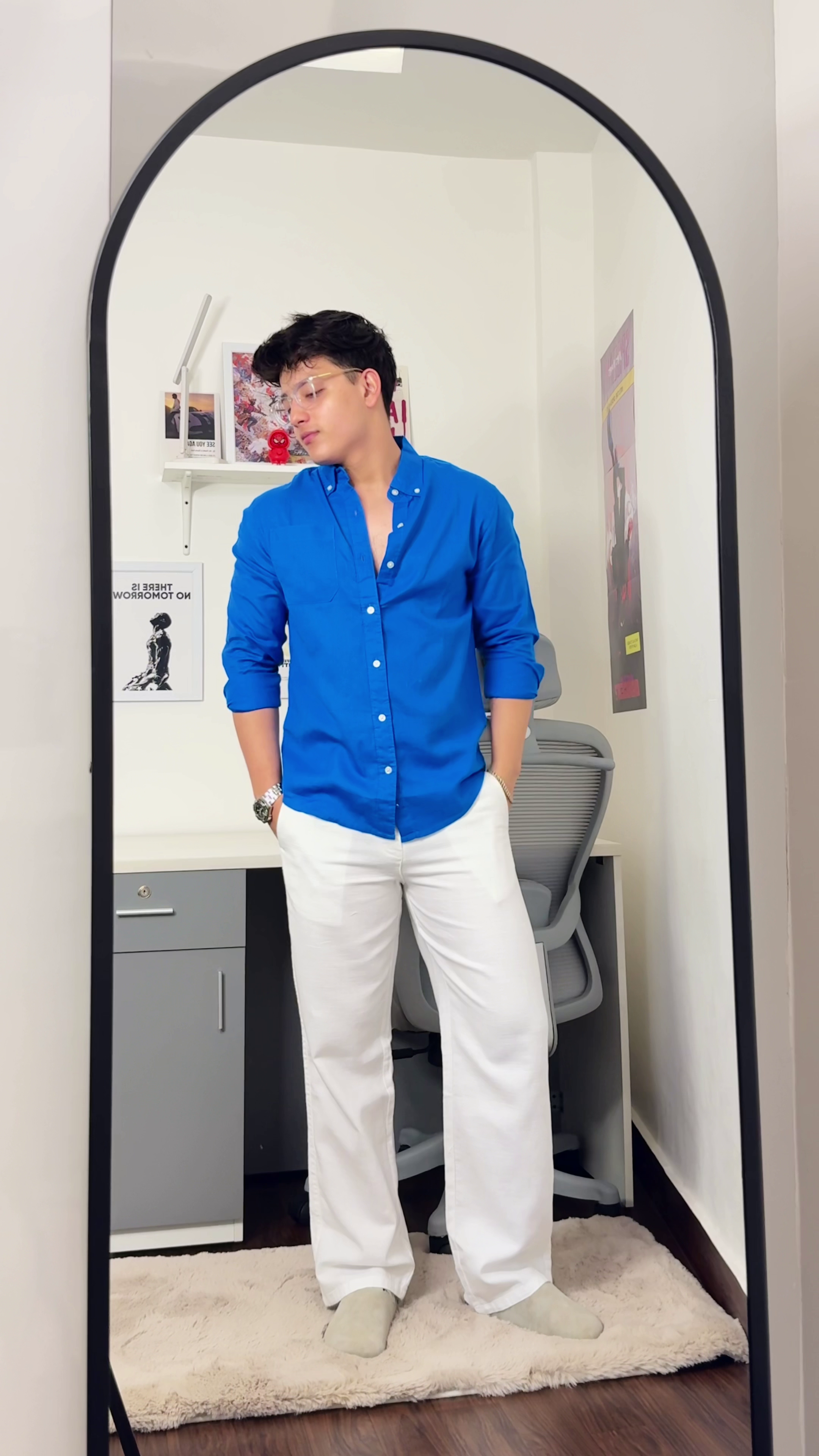 Royal Blue Shirt & White Trousers