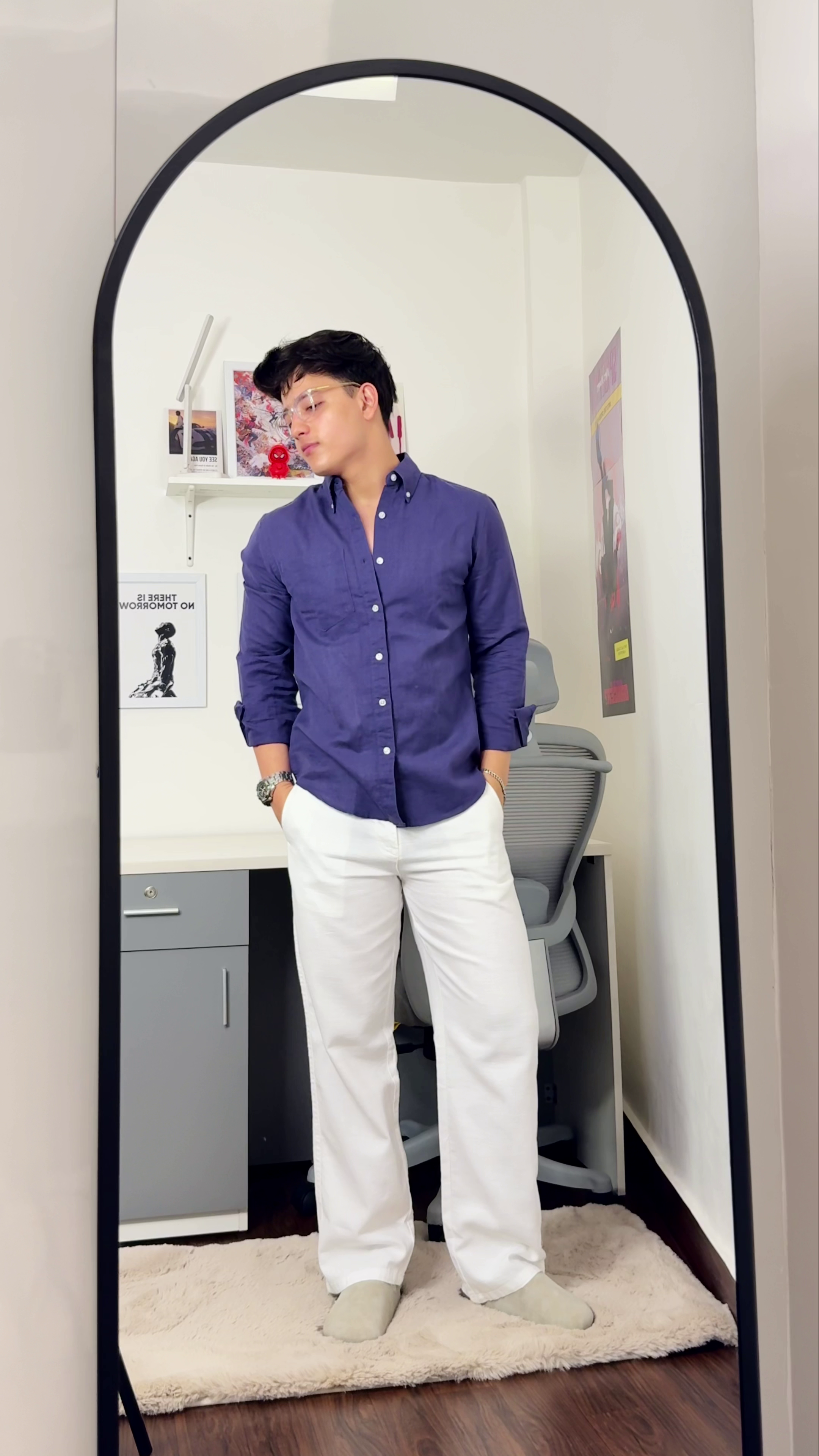 Royal Blue Shirt & White Trousers