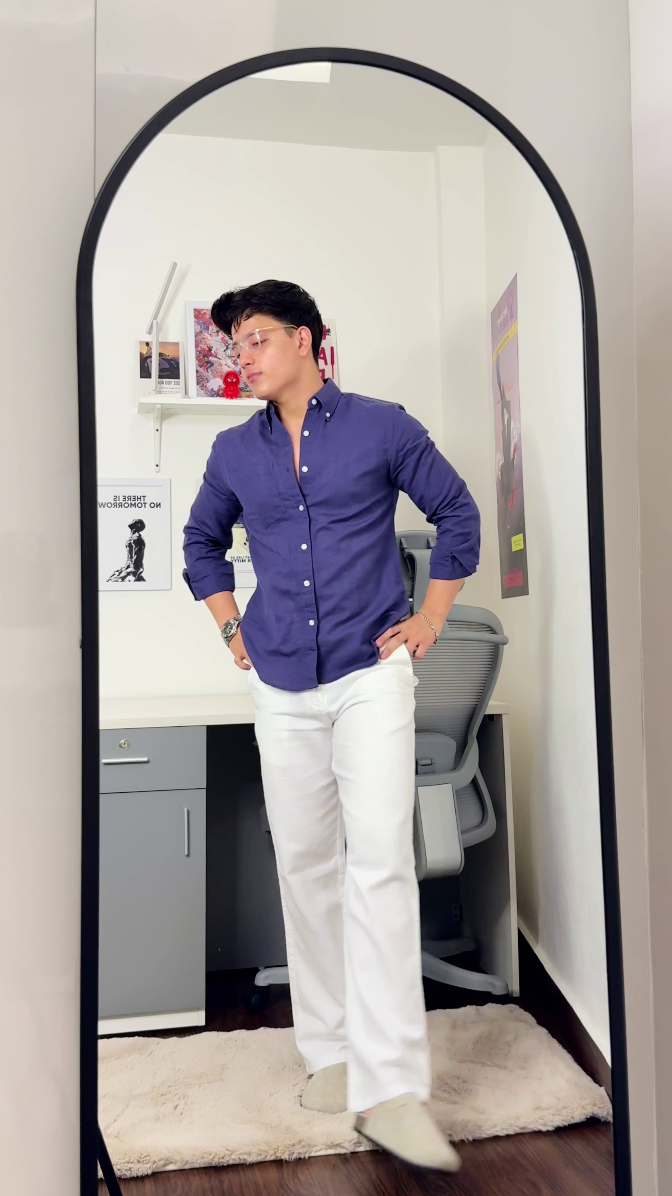 Royal Blue Shirt & White Trousers