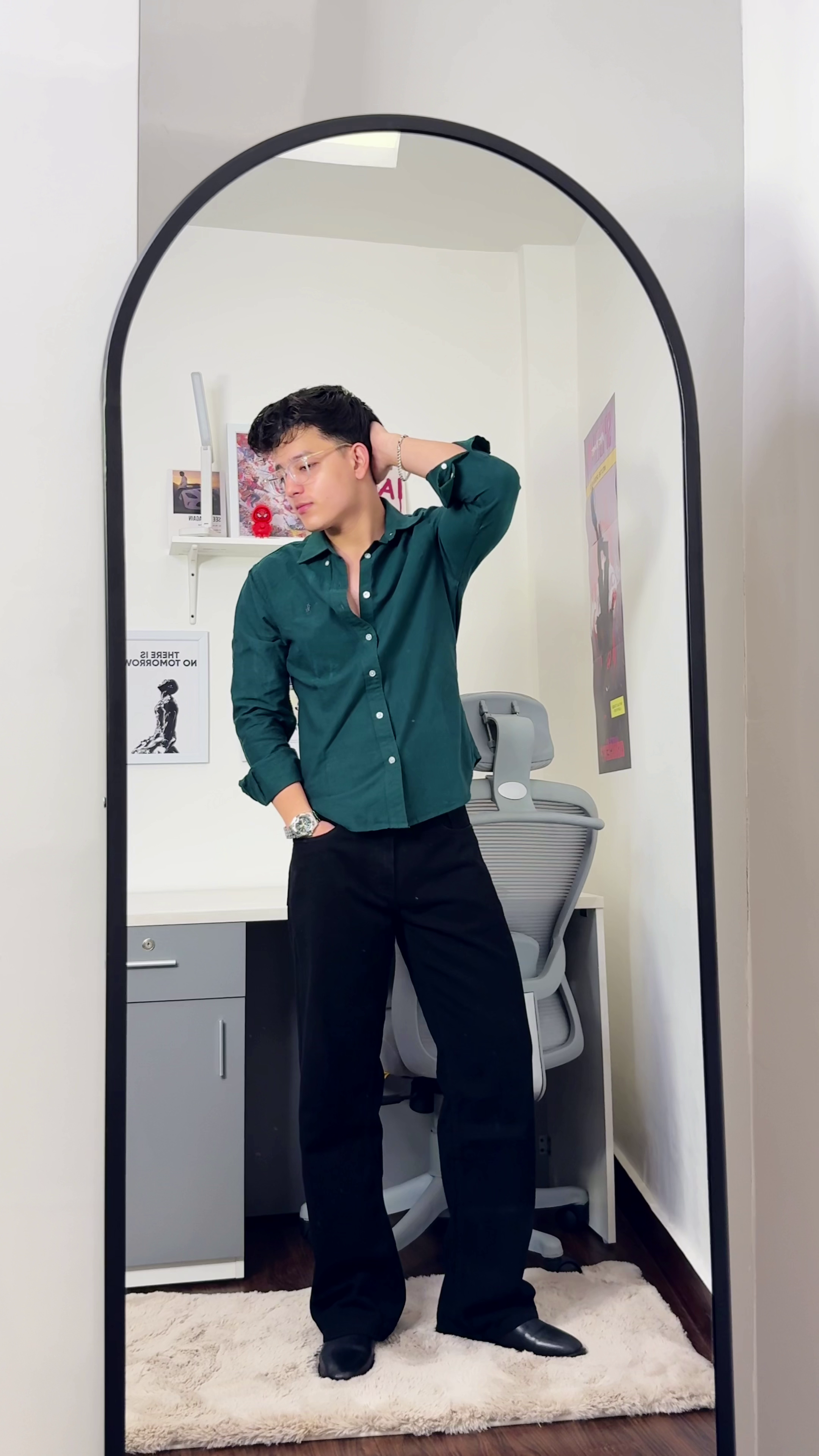 Striped Casual Shirt & Black Trousers