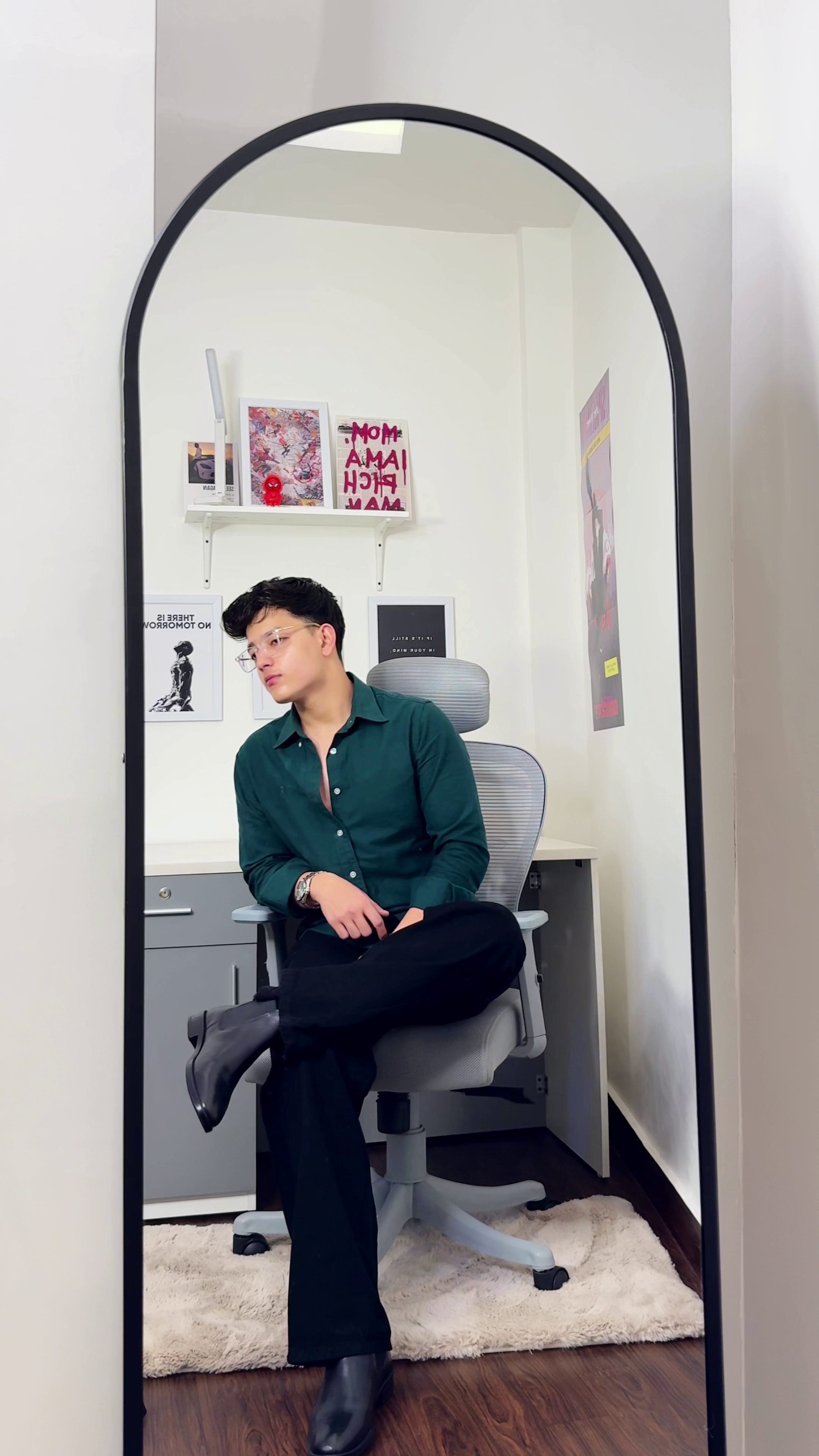 Striped Casual Shirt & Black Trousers