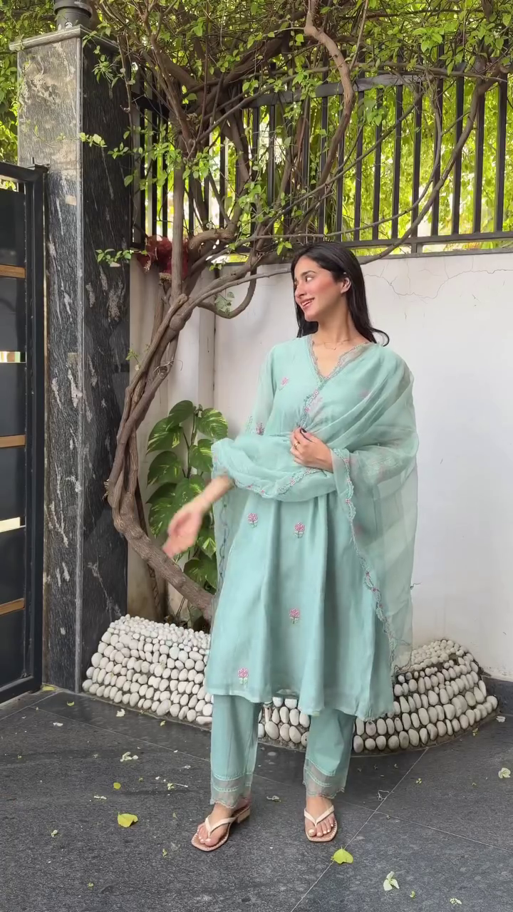 Mint Green Embroidered Kurta Set