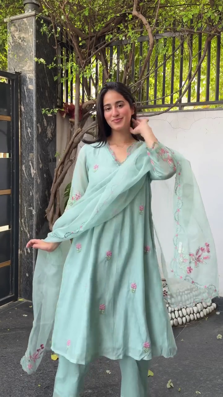 Mint Green Embroidered Kurta Set