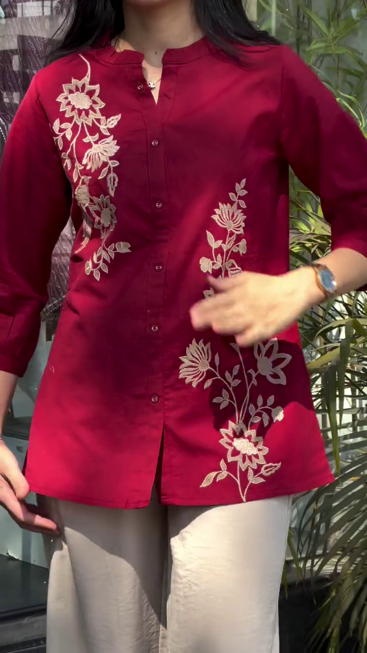 Ruby Red Embroidered Kurti