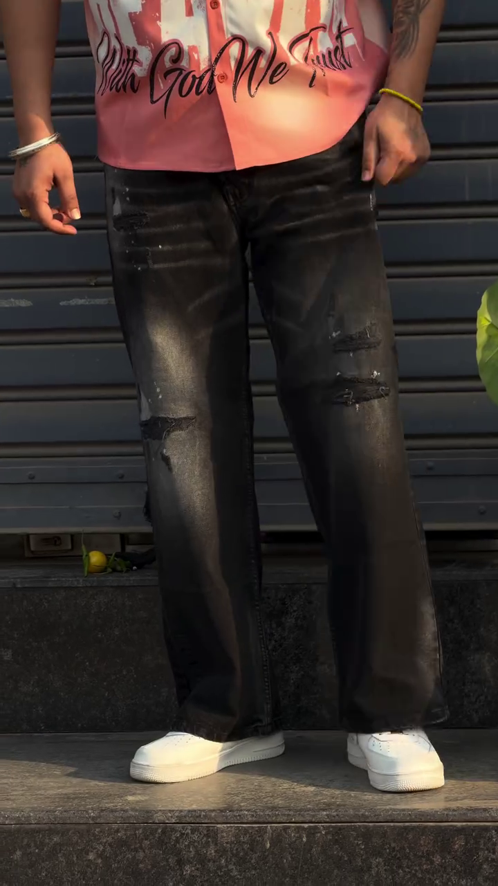 Urban Black Distressed Wide-Leg Jeans