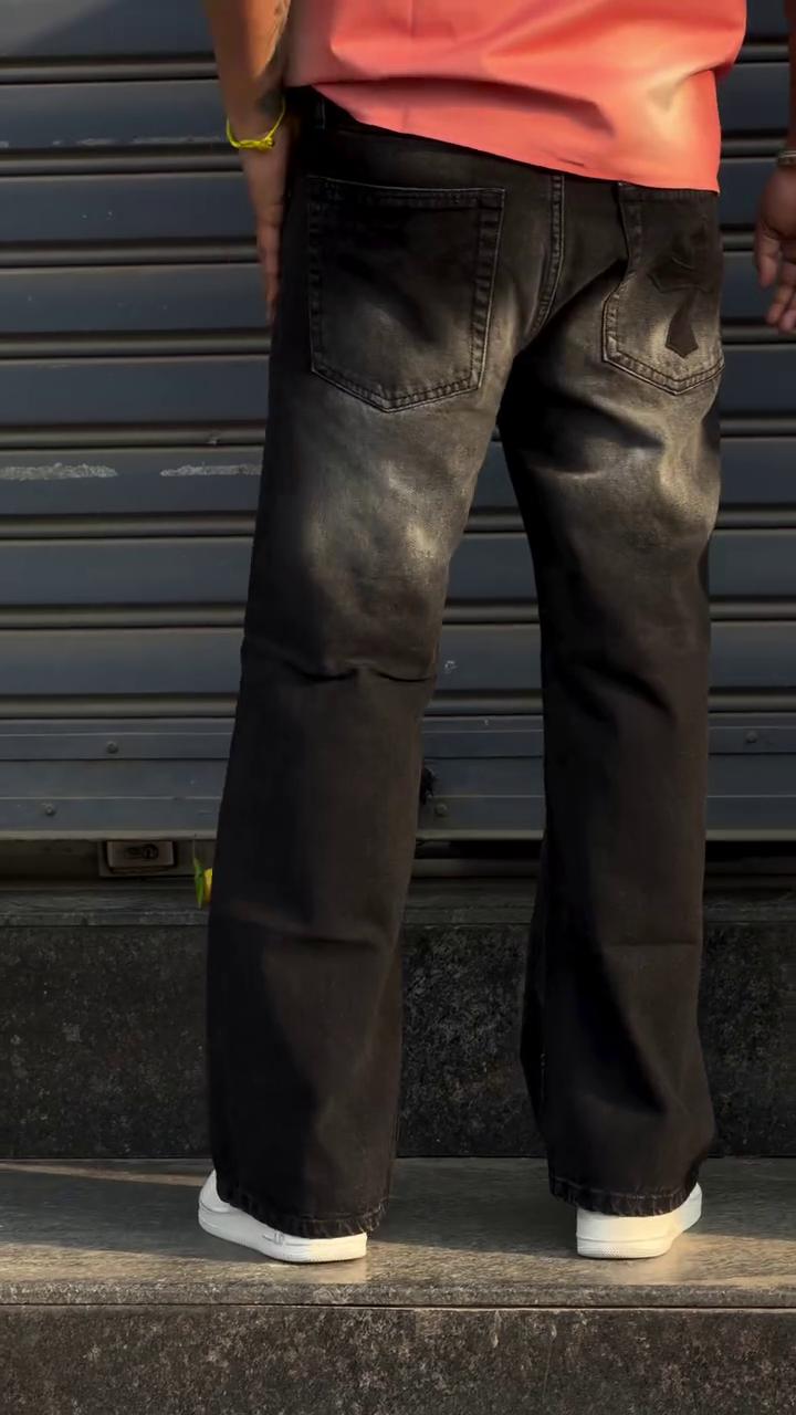 Urban Black Distressed Wide-Leg Jeans