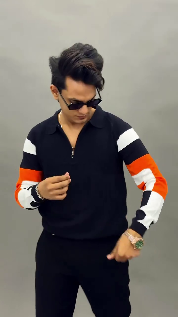 Black & Orange Zip Polo Sweatshirt